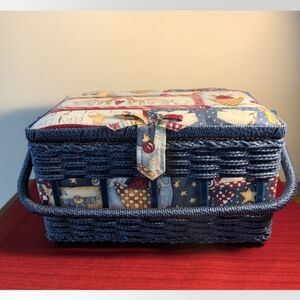 Blue Sewing Basket wirh Noah's Ark Fabric